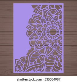 Die cut card. Laser cut vector panel. Cutout silhouette with botanical pattern. Filigree leaves for paper cutting. 