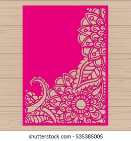Die cut card. Laser cut vector panel. Cutout silhouette with botanical pattern. Filigree leaves for paper cutting. 