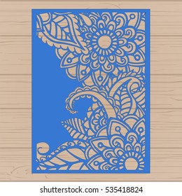 Die cut card. Laser cut vector panel. Cutout silhouette with botanical pattern. Filigree leaves for paper cutting. 