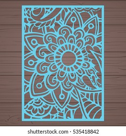 Die cut card. Laser cut vector panel. Cutout silhouette with botanical pattern. Filigree leaves for paper cutting. 