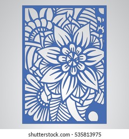 Die cut card. Laser cut vector panel. Cutout silhouette with botanical pattern. Filigree leaves for paper cutting. 