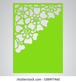 Die cut card. Laser cut vector panel. Cutout silhouette with botanical pattern. Filigree leaves for paper cutting. 