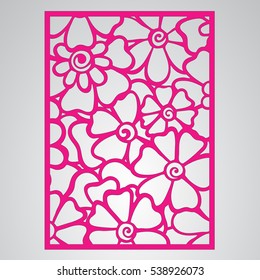 Die cut card. Laser cut vector panel. Cutout silhouette with botanical pattern. Filigree leaves for paper cutting. 