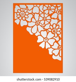 Die cut card. Laser cut vector panel. Cutout silhouette with botanical pattern. Filigree leaves for paper cutting. 