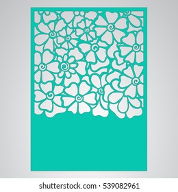 Die cut card. Laser cut vector panel. Cutout silhouette with botanical pattern. Filigree leaves for paper cutting. 