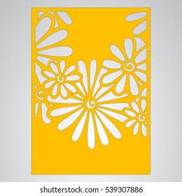 Die cut card. Laser cut vector panel. Cutout silhouette with botanical pattern. Filigree leaves for paper cutting. 