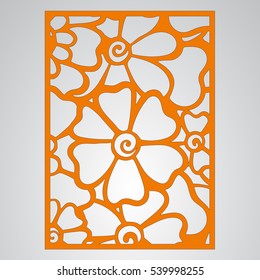 Die cut card. Laser cut vector panel. Cutout silhouette with botanical pattern. Filigree leaves for paper cutting. 