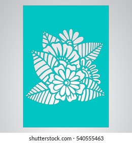 Die cut card. Laser cut vector panel. Cutout silhouette with botanical pattern. Filigree leaves for paper cutting. 