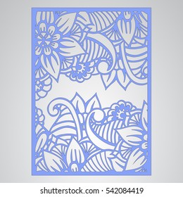 Die cut card. Laser cut vector panel. Cutout silhouette with botanical pattern. Filigree leaves for paper cutting. 