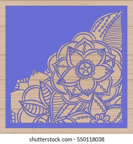 Die cut card. Laser cut vector panel. Cutout silhouette with botanical pattern. Filigree leaves for paper cutting. 