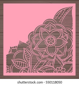 Die cut card. Laser cut vector panel. Cutout silhouette with botanical pattern. Filigree leaves for paper cutting. 