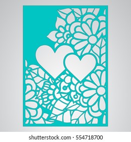 Die cut card. Laser cut vector panel. Cutout silhouette with botanical pattern. Filigree leaves for paper cutting. 