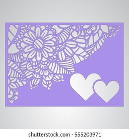 Die cut card. Laser cut vector panel. Cutout silhouette with botanical pattern. Filigree leaves for paper cutting. 