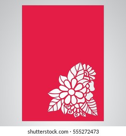 Die cut card. Laser cut vector panel. Cutout silhouette with botanical pattern. Filigree leaves for paper cutting. 