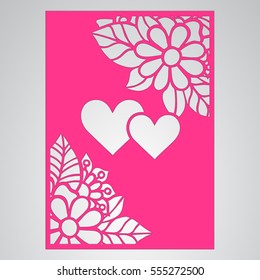 Die cut card. Laser cut vector panel. Cutout silhouette with botanical pattern. Filigree leaves for paper cutting. 