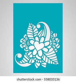 Die cut card. Laser cut vector panel. Cutout silhouette with botanical pattern. Filigree leaves for paper cutting. 