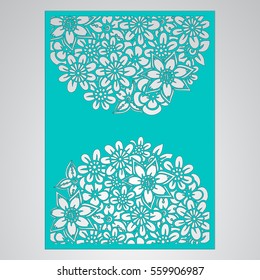 Die cut card. Laser cut vector panel. Cutout silhouette with botanical pattern. Filigree leaves for paper cutting. 