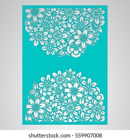 Die cut card. Laser cut vector panel. Cutout silhouette with botanical pattern. Filigree leaves for paper cutting. 
