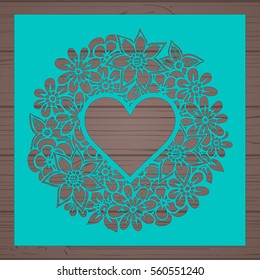 Die cut card. Laser cut vector panel. Cutout silhouette with botanical pattern. Filigree leaves for paper cutting. 