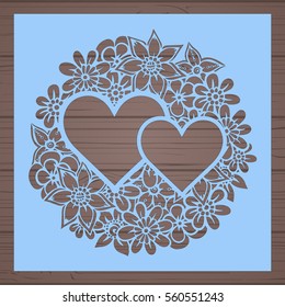 Die cut card. Laser cut vector panel. Cutout silhouette with botanical pattern. Filigree leaves for paper cutting. 