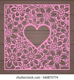 Die cut card. Laser cut vector panel. Cutout silhouette with botanical pattern. Filigree leaves for paper cutting. 