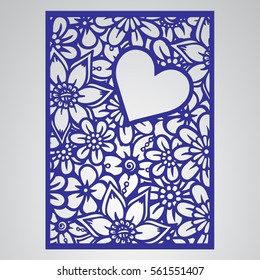 Die cut card. Laser cut vector panel. Cutout silhouette with botanical pattern. Filigree leaves for paper cutting. 