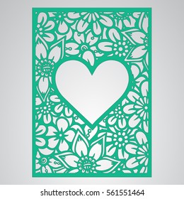 Die cut card. Laser cut vector panel. Cutout silhouette with botanical pattern. Filigree leaves for paper cutting. 