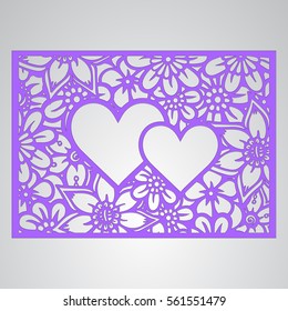 Die cut card. Laser cut vector panel. Cutout silhouette with botanical pattern. Filigree leaves for paper cutting. 