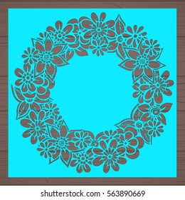 Die cut card. Laser cut vector panel. Cutout silhouette with botanical pattern. Filigree leaves for paper cutting. 