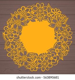 Die cut card. Laser cut vector panel. Cutout silhouette with botanical pattern. Filigree leaves for paper cutting. 