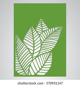Die cut card. Laser cut vector panel. Cutout silhouette with botanical pattern. Filigree leaves for paper cutting. 