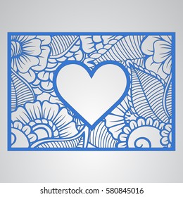 Die cut card. Laser cut vector panel. Cutout silhouette with botanical pattern. Filigree leaves for paper cutting. 