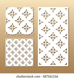 Die cut card. Laser cut vector panel. Cutout silhouette with geometric pattern. A picture suitable for printing, engraving, laser cutting paper, wood, metal, stencil manufacturing. 
