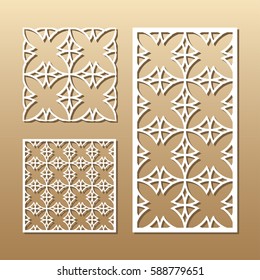 Die cut card. Laser cut vector panel. Cutout silhouette with geometric pattern. A picture suitable for printing, engraving, laser cutting paper, wood, metal, stencil manufacturing. 