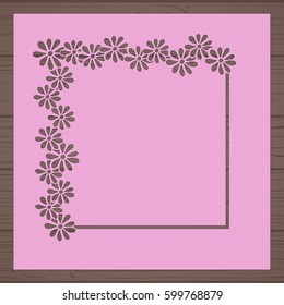 Die cut card. Laser cut vector panel. Cutout silhouette with botanical pattern. Filigree leaves for paper cutting. 