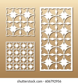 Die cut card. Laser cut vector panel. Cutout silhouette with geometric pattern. A picture suitable for printing, engraving, laser cutting paper, wood, metal, stencil manufacturing. 