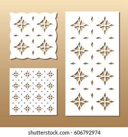 Die cut card. Laser cut vector panel. Cutout silhouette with geometric pattern. A picture suitable for printing, engraving, laser cutting paper, wood, metal, stencil manufacturing. 