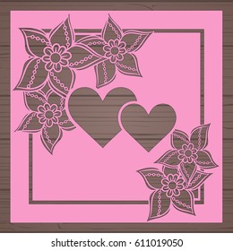 Die cut card. Laser cut vector panel. Cutout silhouette with botanical pattern. Filigree leaves for paper cutting. 