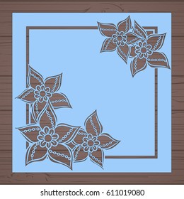 Die cut card. Laser cut vector panel. Cutout silhouette with botanical pattern. Filigree leaves for paper cutting. 