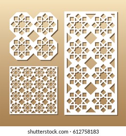 Die cut card. Laser cut vector panel. Cutout silhouette with geometric pattern. A picture suitable for printing, engraving, laser cutting paper, wood, metal, stencil manufacturing. 
