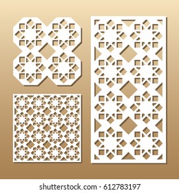 Die cut card. Laser cut vector panel. Cutout silhouette with geometric pattern. A picture suitable for printing, engraving, laser cutting paper, wood, metal, stencil manufacturing. 