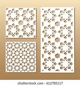 Die cut card. Laser cut vector panel. Cutout silhouette with geometric pattern. A picture suitable for printing, engraving, laser cutting paper, wood, metal, stencil manufacturing. 
