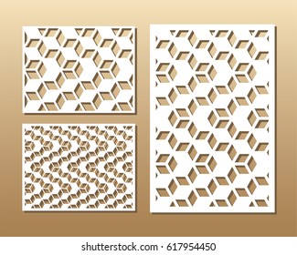 Die cut card. Laser cut vector panel. Cutout silhouette with geometric pattern. A picture suitable for printing, engraving, laser cutting paper, wood, metal, stencil manufacturing. 