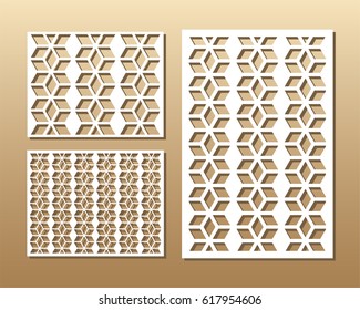 Die cut card. Laser cut vector panel. Cutout silhouette with geometric pattern. A picture suitable for printing, engraving, laser cutting paper, wood, metal, stencil manufacturing. 