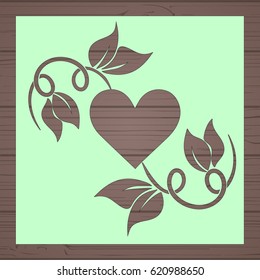 Die cut card. Laser cut vector panel. Cutout silhouette with botanical pattern. Filigree leaves for paper cutting.