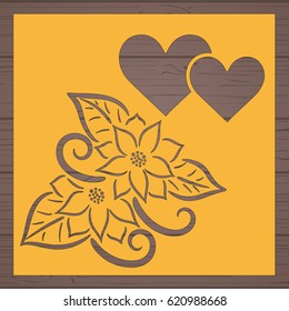 Die cut card. Laser cut vector panel. Cutout silhouette with botanical pattern. Filigree leaves for paper cutting.
