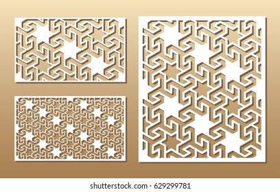 
Die cut card. Laser cut vector panel. Cutout silhouette with geometric pattern. A picture suitable for printing, engraving, laser cutting paper, wood, metal, stencil manufacturing. 
