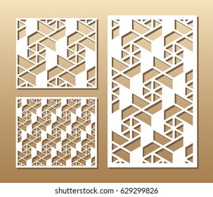 
Die cut card. Laser cut vector panel. Cutout silhouette with geometric pattern. A picture suitable for printing, engraving, laser cutting paper, wood, metal, stencil manufacturing. 