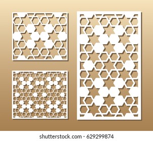 
Die cut card. Laser cut vector panel. Cutout silhouette with geometric pattern. A picture suitable for printing, engraving, laser cutting paper, wood, metal, stencil manufacturing. 