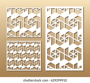 
Die cut card. Laser cut vector panel. Cutout silhouette with geometric pattern. A picture suitable for printing, engraving, laser cutting paper, wood, metal, stencil manufacturing. 